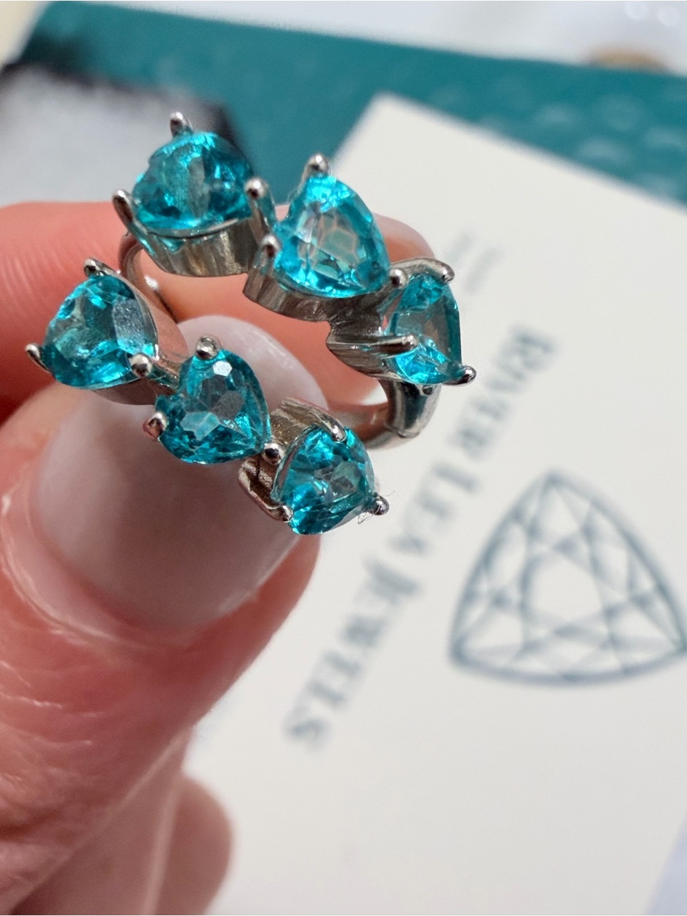 925 Silver Mini Hoop Earrings with Teal Blue Heart CZ